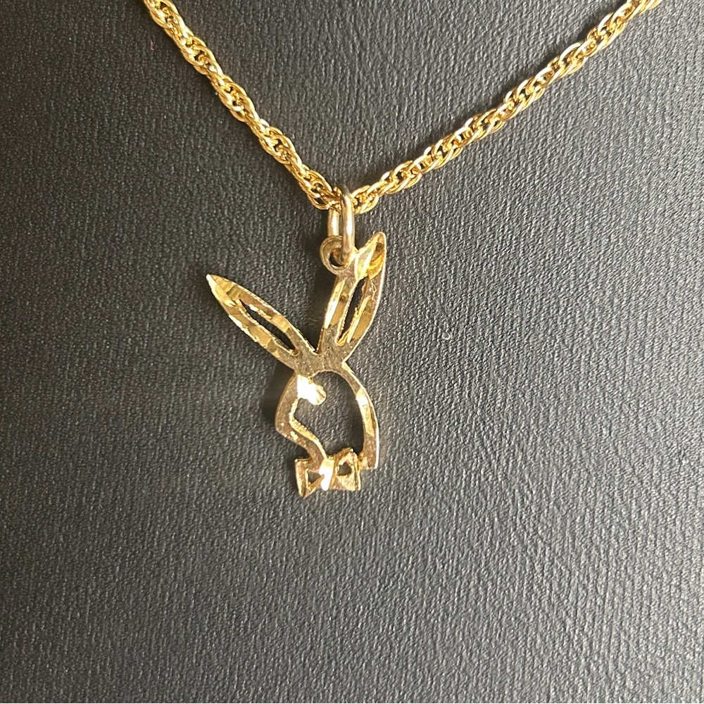 VINTAGE 1970’s 18K GOLD PLATED PLAYBOY BUNNY NECKLACE CHOKER ROPE CHAIN PLAYBOY - Picture 3 of 6